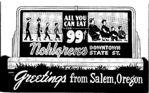Oregon Postcard Salem OR Nohlgren's State St. Thin Fat All You Eat 99 cents - Picture 1 of 2