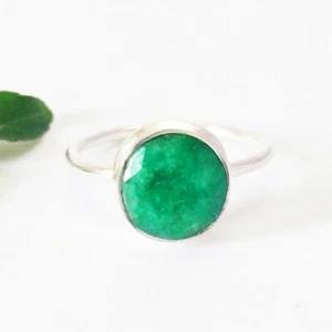 925 Sterling Silver Natural Emerald Ring Handmade Gemstone Jewelry - Picture 1 of 6