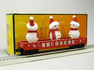 MTH RAILKING CHRISTMAS GONDOLA WITH LEDs & LIGHTED SNOWMEN O GAUGE 30-72210 NEW - Picture 1 of 9