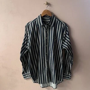 Vintage Trader Bay Navy|Cream|White|Burgundy Striped Button-Down Shirt EUC Sz M - Picture 1 of 12