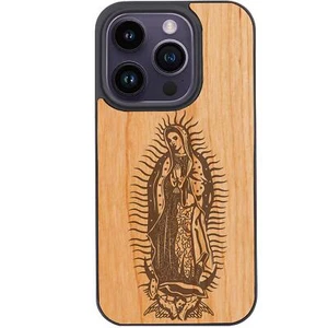 Guadalupe für iPhone 15 Pro Plus 14 13 12 Holz Handyhülle MagSafe Gravur - Bild 1 von 11