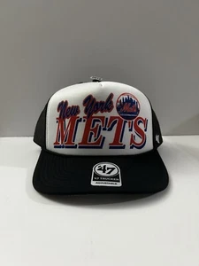 47 Trucker MLB New York Mets Script Bold Logo White Black 2 Tone Truckers Hat - Picture 1 of 9