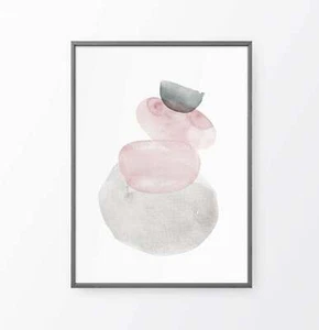 Watercolor Brush Stone Grey & Pink Abstract Minimalist Wall Art Print - Bild 1 von 5