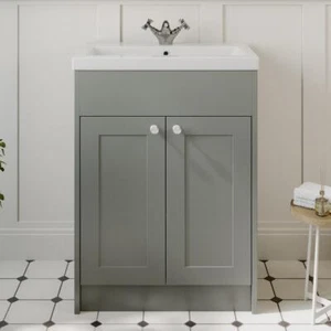 600mm Bathroom Vanity Unit Basin Sink Storage Cabinet Furniture Grey Traditional - Picture 1 of 15