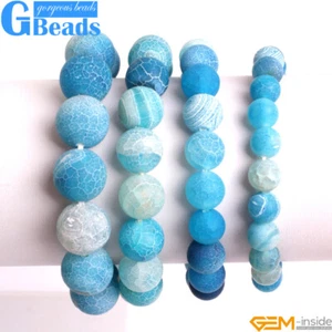 Colorful Frost Crackle Pink Blue Agate Beaded Stretchy Bracelet For Women 7" - Picture 1 of 28