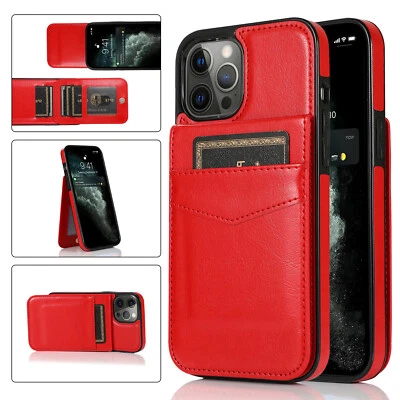 For iPhone 14 15 13 12 Pro Max 11 Leather Card Holder Wallet Case Phone Cover - Image 1 of 4