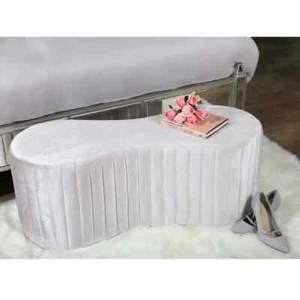 Tufted Pink Velvet Bench Ottoman Curved Seat Glam Stool Bedroom Hallway - Picture 1 of 7