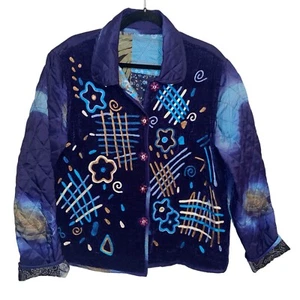 Chaqueta Indigo Moon Mujer Grande Bordada Acolchada Reversible Boho Artística Azul - Imagen 1 de 15