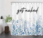 Watercolor Nature Plant Leaf Shower Curtain Set Funny Word for Bathroom Decor
