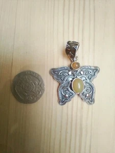 Sterling Silver 925 Butterfly Pendant with Moonstone - Picture 1 of 5