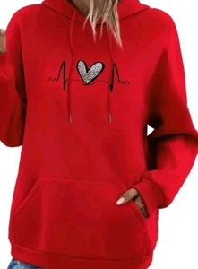 Sudadera con capucha roja suelta con estampado de corazón de leopardo para mujer pequeña 4 - Imagen 1 de 5