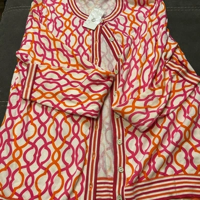 Foxcroft Pink and Orange Patterned Cardigan - Image 1 of 4