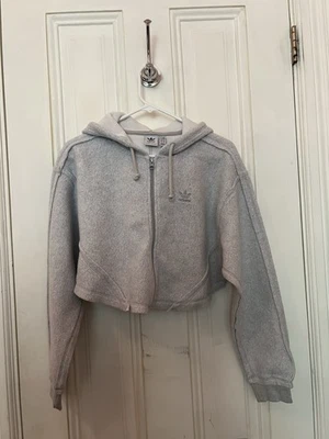 Adidas Sweatshirt hoodie Womens Sz XS Crop  Hoodie Heather Gray GYM lounge cute - Image 1 of 4