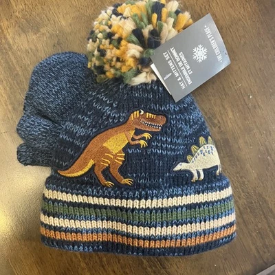 Вышитая шапочка и рукавица Children's Place Boys Dino PomPom размер (M)(2T-3T) - Изображение 1 из 4