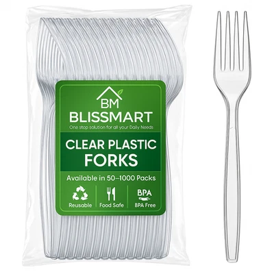 Disposable Plastic Forks Clear Heavy Duty for Catering Birthday Parties Reusable - Image 1 of 4