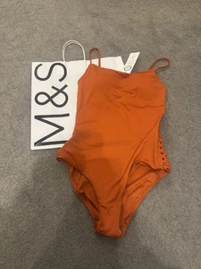 M&S Padded Macrame Detail Square Neck Swimsuit size 12 BNWT - Picture 1 of 10