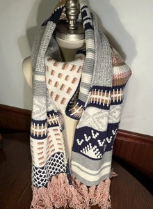 J. CREW extra dicker und extra langer Strickschal, mehrfarbig mit Fransenborte - Bild 1 von 9