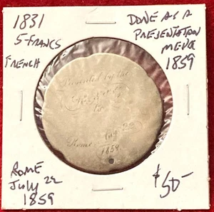 1831 CINCO (5) FRANCOS GRABADOS COMO MEDALLA DE PRESENTACIÓN 1859 - Imagen 1 de 3