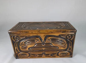 WEST COAST CANADIAN NATIVE COPPER COVERED TRINKET BOX - Foto 1 di 10