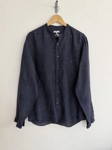 Reiss “Ocean” Ls Sleeve Shirt 100% Linen Grandad Collar Navy Blue XL/reg - Picture 1 of 13