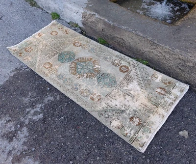 Vintage Hand Knotted Oushak runner ,Turkish Runner rug wool runner boho runner - Image 1 of 4