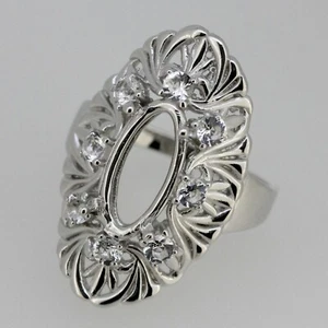 Sterling Silver Semi Mount Ring Setting Oval OV 12x6mm Art Deco Fleur Di Lis s8 - Picture 1 of 5