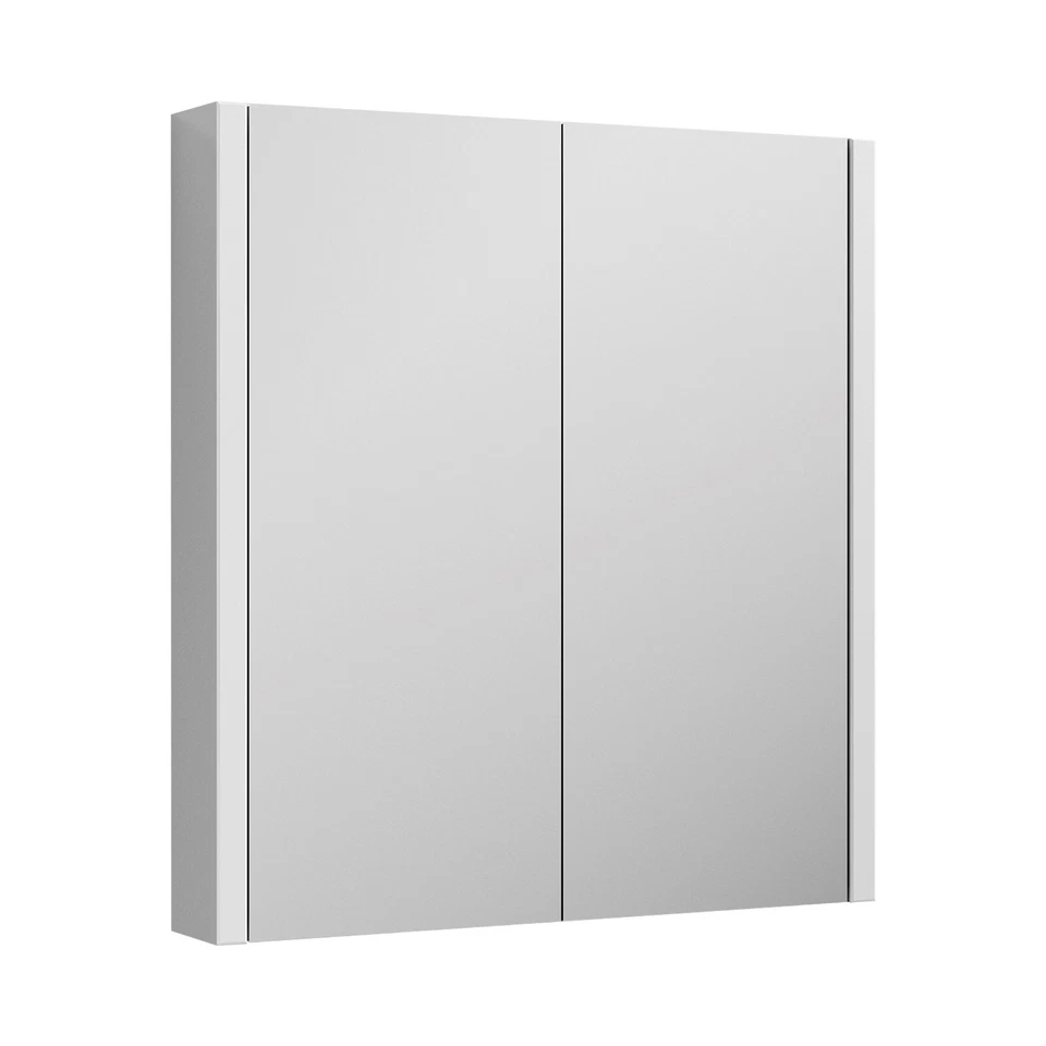 Nuie Parade 600mm 2-Door Mirrored Cabinet Gloss White Modern Bathroom Wall Hung