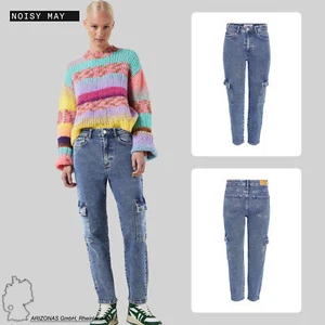 Women's Regular Fit High Waist Jeans Cargo Denim Pants  - Picture 1 of 7