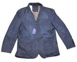 New Chouyatou Suit Blazer Jacket Sport Coat Men's Large Denim 3 Button Notched - Picture 1 of 19