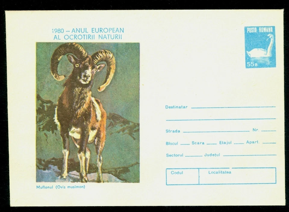 1980 Muflón, Vis musimon, animales, protección europea de la naturaleza, cisne, Rumanía, portada Foto 1 de 1