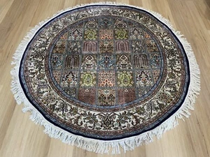 Oriental Round Persian Kashmir Handmade Knotted Silk Carpet Rug Decor 150x150 Fl - Picture 1 of 12