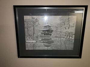 JAPANESE SILK EMBROIDERY, THE SILVER TEMPLE, ANTIQUE - Picture 1 of 7