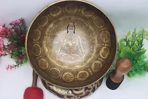 10" Handcrafted Singing Bowl-Balancing Chakra- Sacred Sign & Embroidered Flowers - Picture 1 of 5