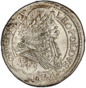 AUSTRIA: 1684-MWM 15 Kreuzer PCGS AU58 — ONE OF TWO KNOWN, "HOGMOUTH" LOWER JAW - Picture 1 of 2