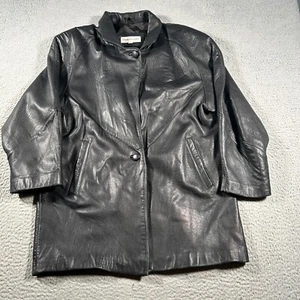 Charles Klein Leather Coat Men Large Black Long Sleeve Button Front Biker - Imagen 1 de 8
