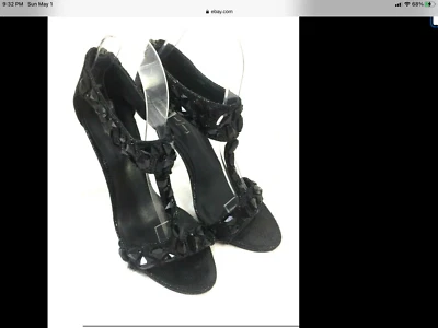 Elizabeth and James Jade Sandal T Strap Black Embellished Beaded Open Zip 9.5B - Image 1 of 4