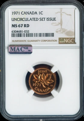 1971 Canada Small Cent NGC MS67 RD MAC  - Quality - Image 1 of 2