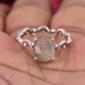 Rutile Quartz Wave Band Ring Engagement 925 Sterling Silver Rings For Gift Her - Picture 1 of 4