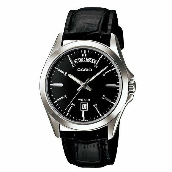 Mtp-1370l-1a Black Casio Men's Watches Date Display 50m Leather Band Brand-new