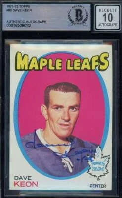 Dave Keon Gem Mint 10 Beckett BAS Signed 1971-72 Topps Autograph - Image 1 of 2