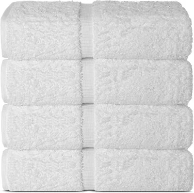 Juego de 4 toallas de baño turcas 100 % algodón premium absorbentes suaves 27x54 blancas Foto 1 de 4