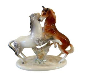 Porzellan Pferdefigur Zwei Pferde Vintage Figur Sammlerstück gestempelt ca. 18cm - Bild 1 von 9