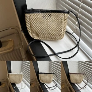 Borsa moda donna morbida tinta unita paglia borsa tessuto 1 pz borsa a tracolla - Foto 1 di 20