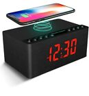 ANJANK Wooden Digital Alarm Clock FM Radio,10W Fast Wireless Charger Station for