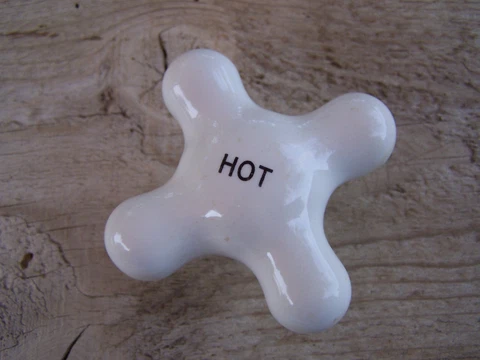 Authentic Vintage Porcelain Hot Water Faucet Tap Knob 2" Tall x 3 1/4" Diagonal Cover