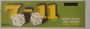 LABEL 7 11 Lucky Dice Grapes Sequoia Foothill California Woodlake - Picture 1 of 1