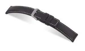 RIOS1931 Cinturino Orologio Resistente all'Acqua in Pelle di mucca 18 mm Nero ""Submariner" - Foto 1 di 4