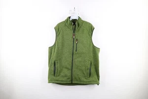 Vintage Orvis Mens XL Spell Out Knit Full Zip Fleece Vest Jacket Heather Green - Picture 1 of 11