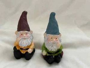 gnome figurines lot 2 one yellow and one green decor for yard 5" - Picture 1 of 7