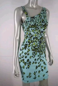 DVF 100% Silk Dress BodyCon Mini Sz 6 Green Asymmetrical Leopard Animal Print - Picture 1 of 11